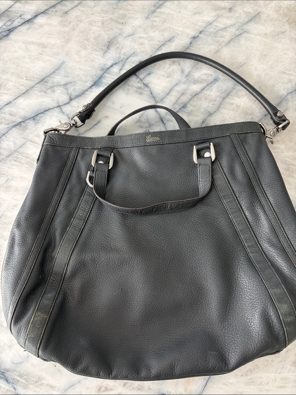 Vintage Gucci Abbey Grey Leather Tote Bag - Women Bags